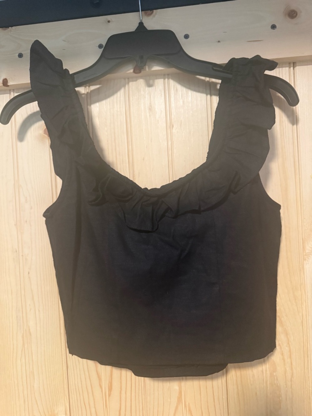 Express Black Ruffle Strap Crop Top - Picture 2 of 7